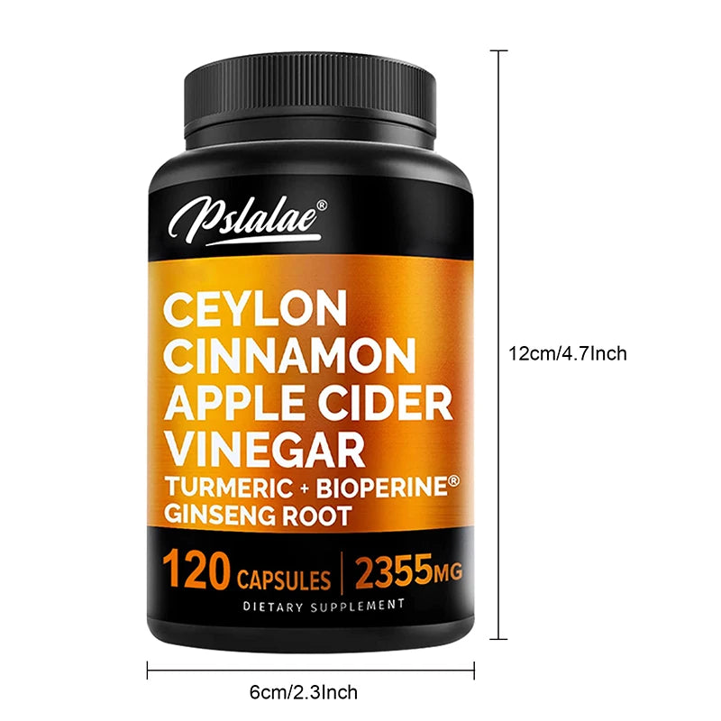 Ceylon Cinnamon - with Apple Cider Vinegar, Turmeric, Bioperine, Ginseng - 120 Capsules