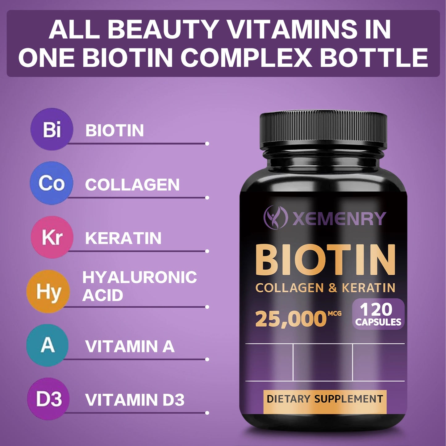 Biotin - Nail, Hair and Skin Health Support, Skin Texture Improvement, Anti-aging - 120 Capsules