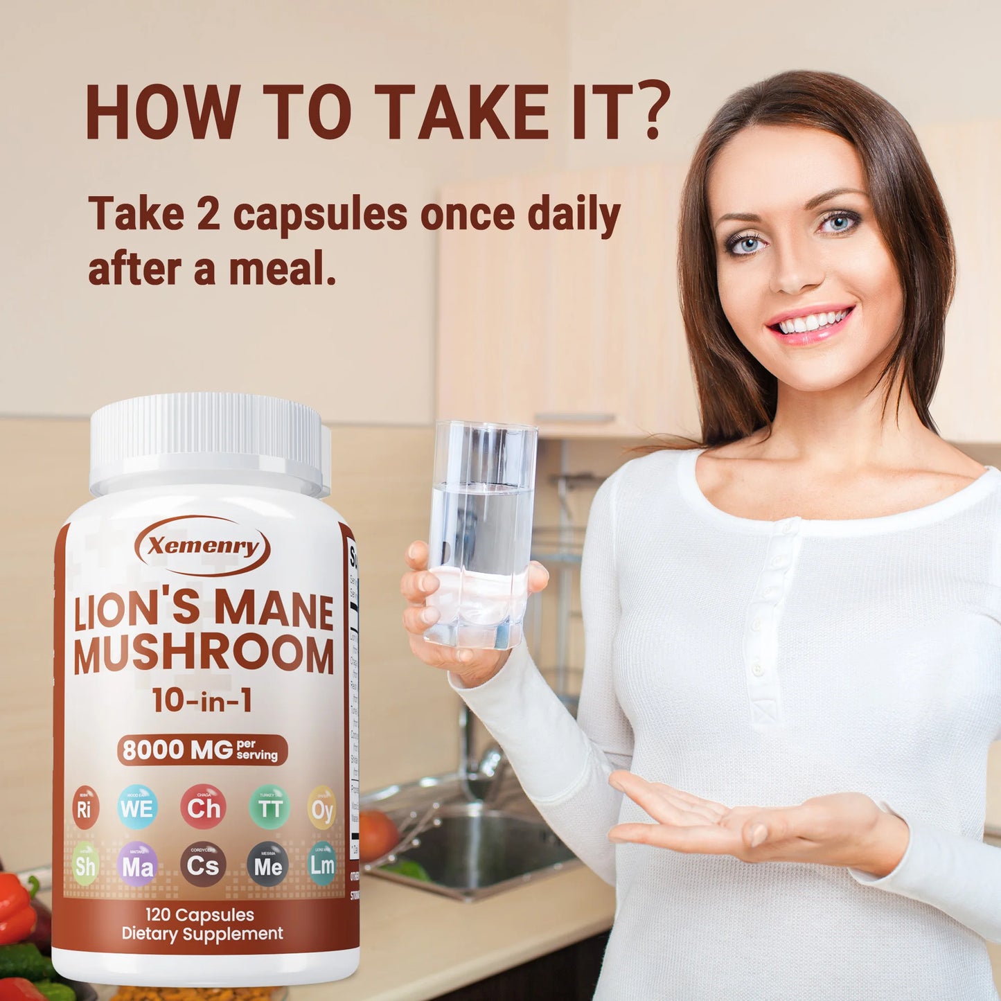 Lion's Mane Mushroom Capsules - Strengthens The Brain, Improves Memory and Cognition, Immune Support - 120 Capsules