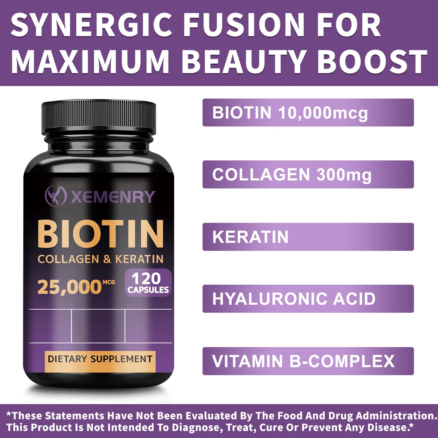 Biotin - Nail, Hair and Skin Health Support, Skin Texture Improvement, Anti-aging - 120 Capsules