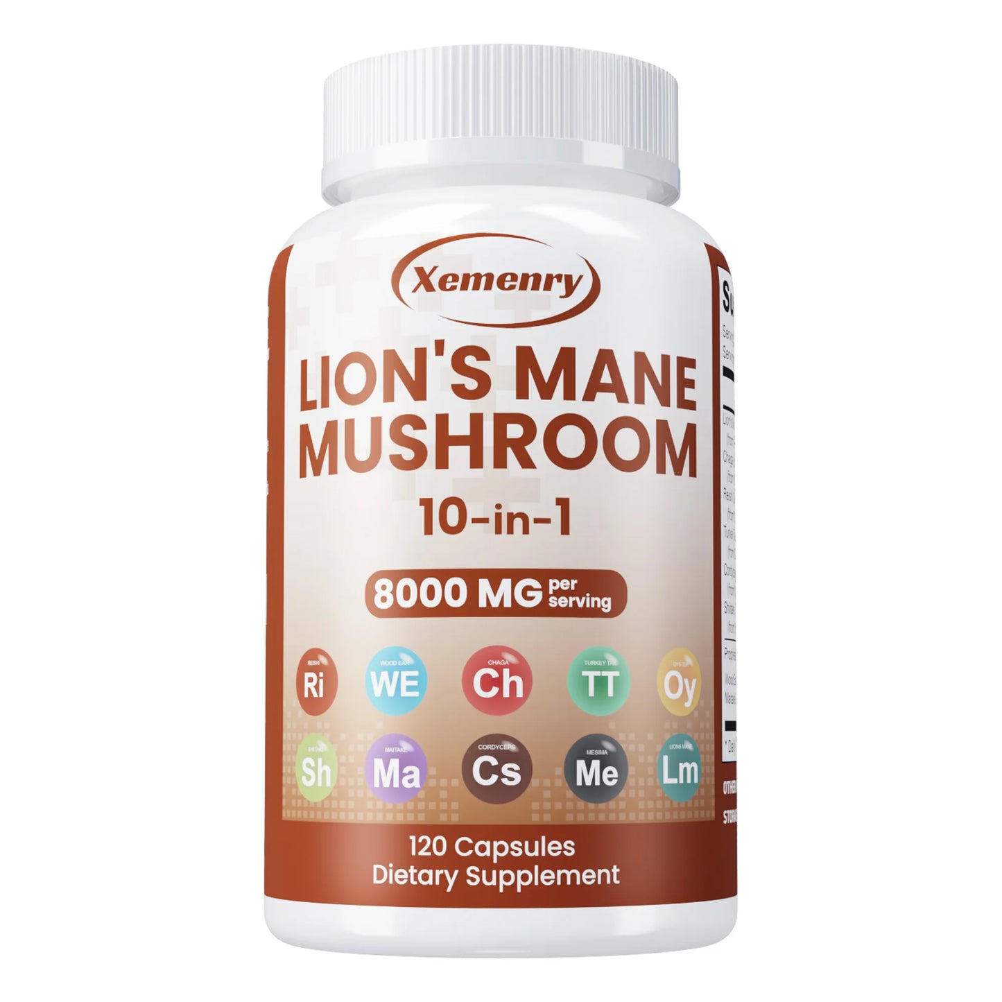 Lion's Mane Mushroom Capsules - Strengthens The Brain, Improves Memory and Cognition, Immune Support - 120 Capsules