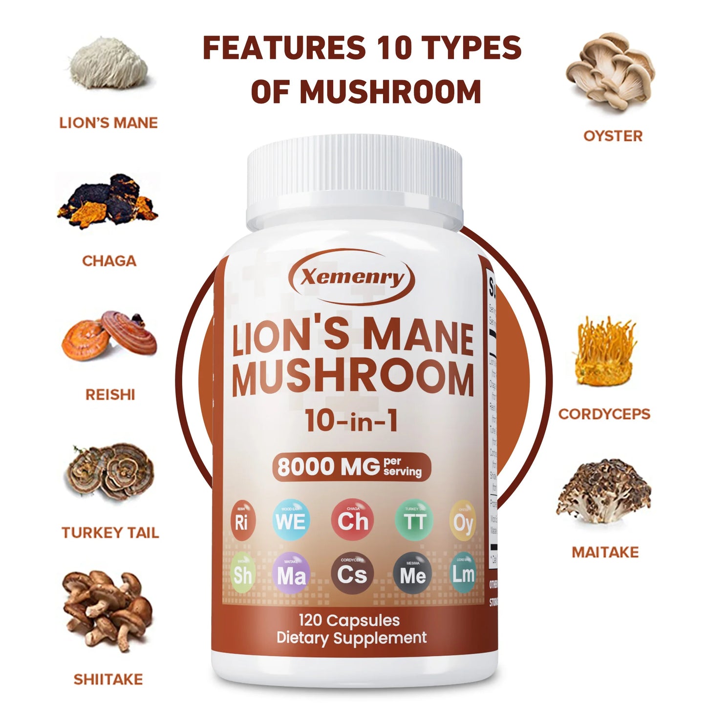 Lion's Mane Mushroom Capsules - Strengthens The Brain, Improves Memory and Cognition, Immune Support - 120 Capsules