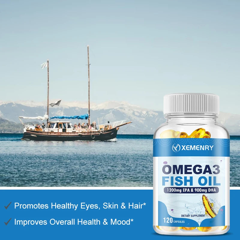 Omega 3 Fish Oil Capsules - Rich in DHA/EPA - Promotes Joint, Eye, Skin Health, Immune Support - 120 Capsules