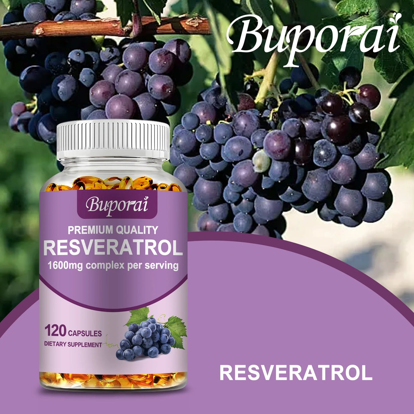 Resveratrol - Supports Skin, Cardiovascular Health, Boosts Metabolism, Antioxidant, Anti-aging - 120 Capsules