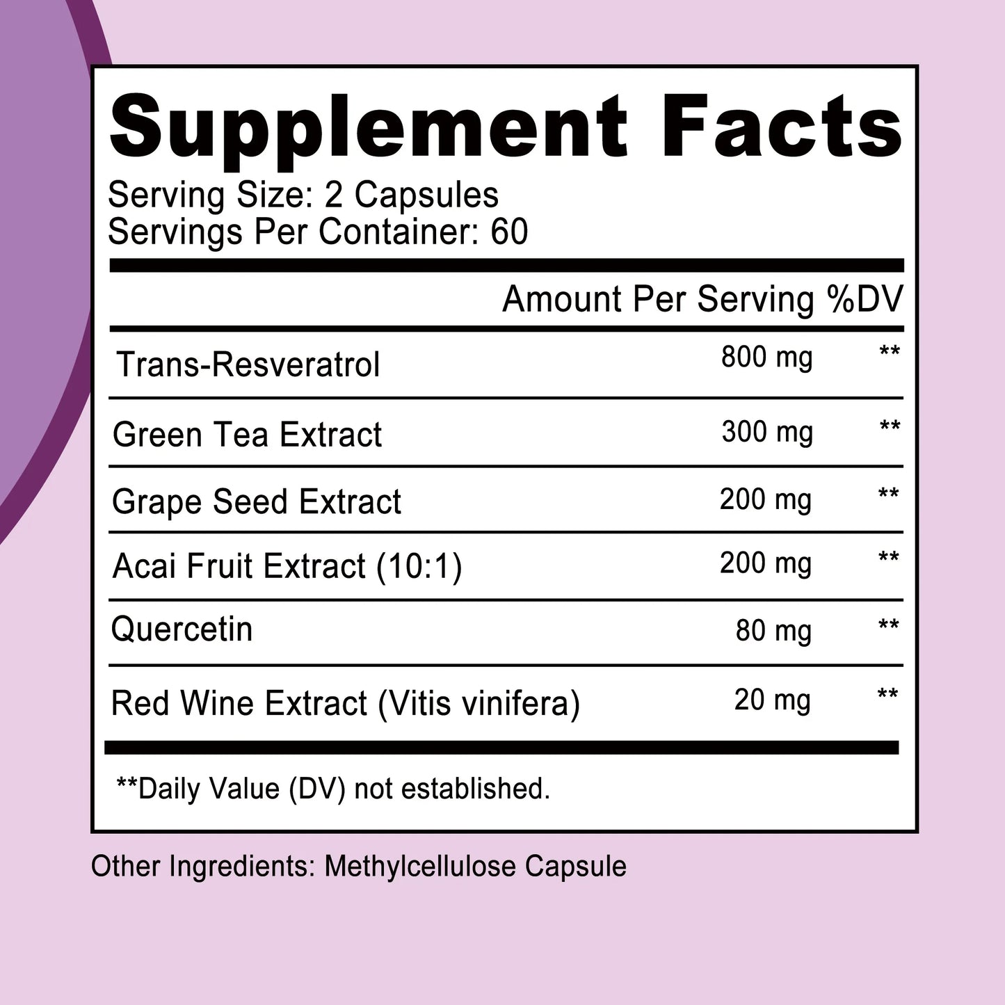 Resveratrol - Supports Skin, Cardiovascular Health, Boosts Metabolism, Antioxidant, Anti-aging - 120 Capsules