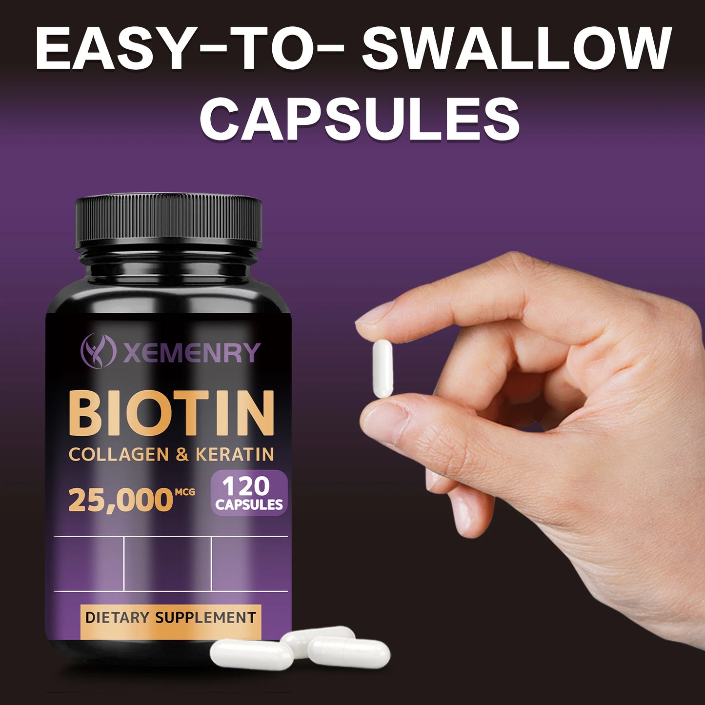 Biotin - Nail, Hair and Skin Health Support, Skin Texture Improvement, Anti-aging - 120 Capsules