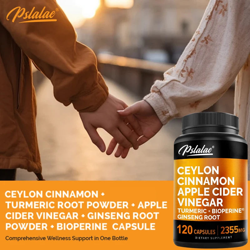 Ceylon Cinnamon - with Apple Cider Vinegar, Turmeric, Bioperine, Ginseng - 120 Capsules