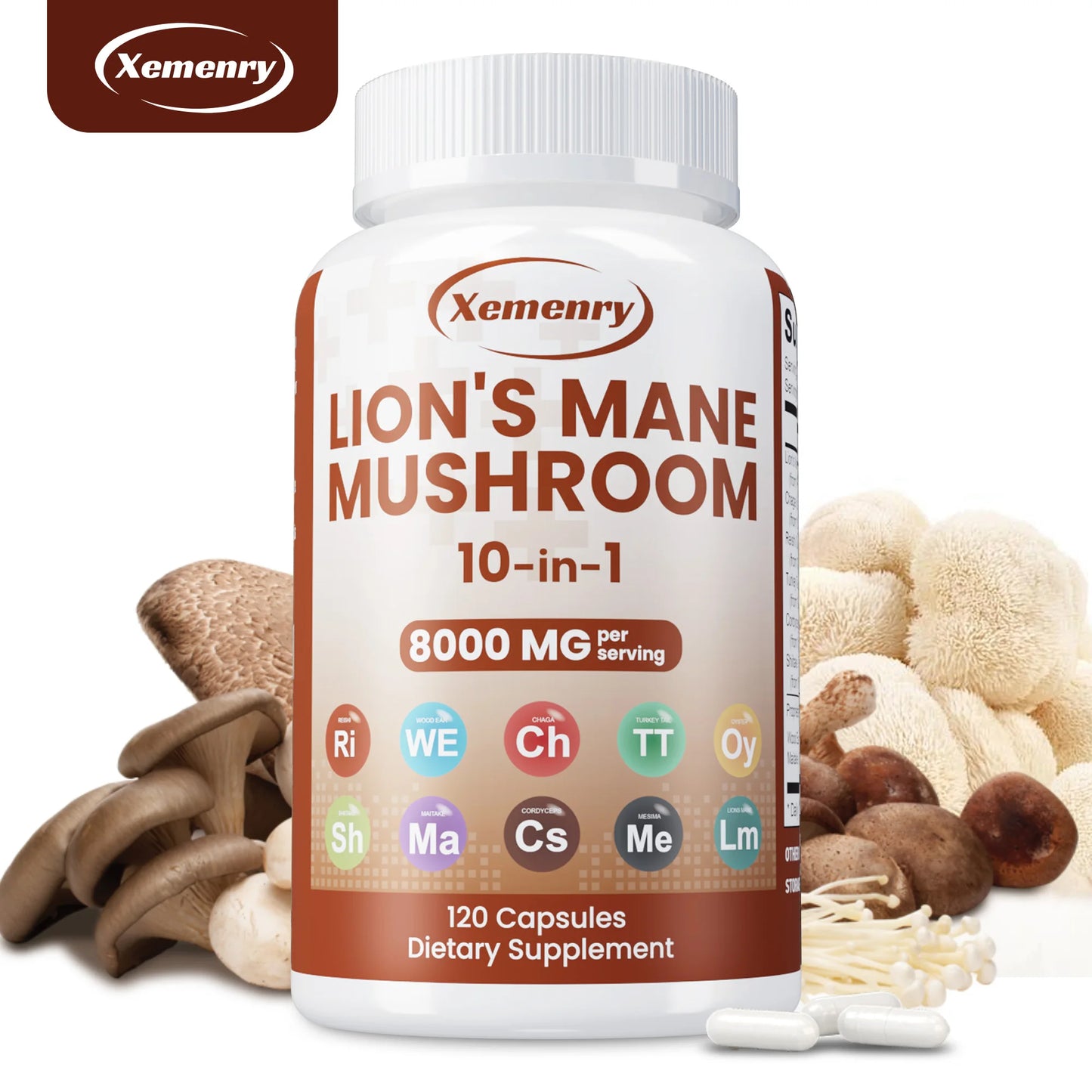 Lion's Mane Mushroom Capsules - Strengthens The Brain, Improves Memory and Cognition, Immune Support - 120 Capsules