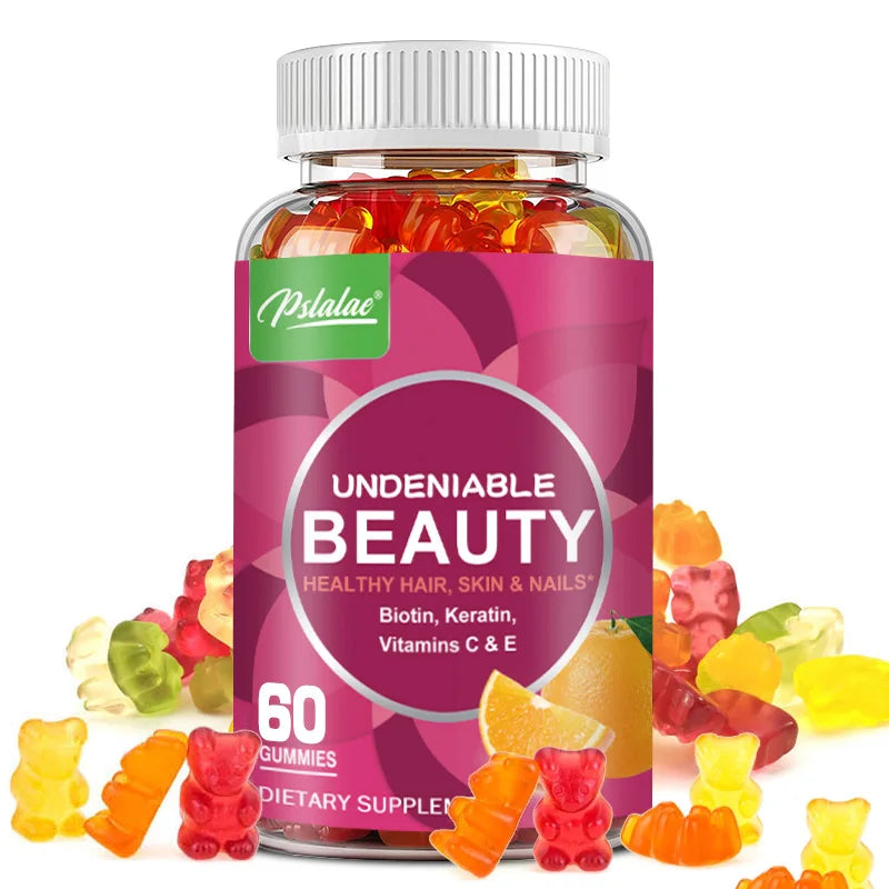 Beauty Gummies - with Biotin, Keratin - for Skin, Nails and Hair Health, Nourishes Skin and Strengthens Hair - 60 Gummies