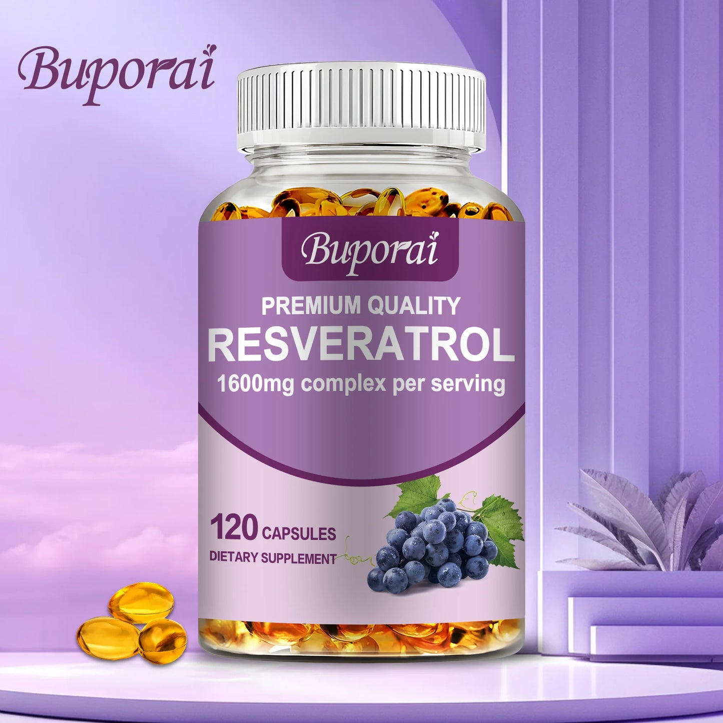 Resveratrol - Supports Skin, Cardiovascular Health, Boosts Metabolism, Antioxidant, Anti-aging - 120 Capsules