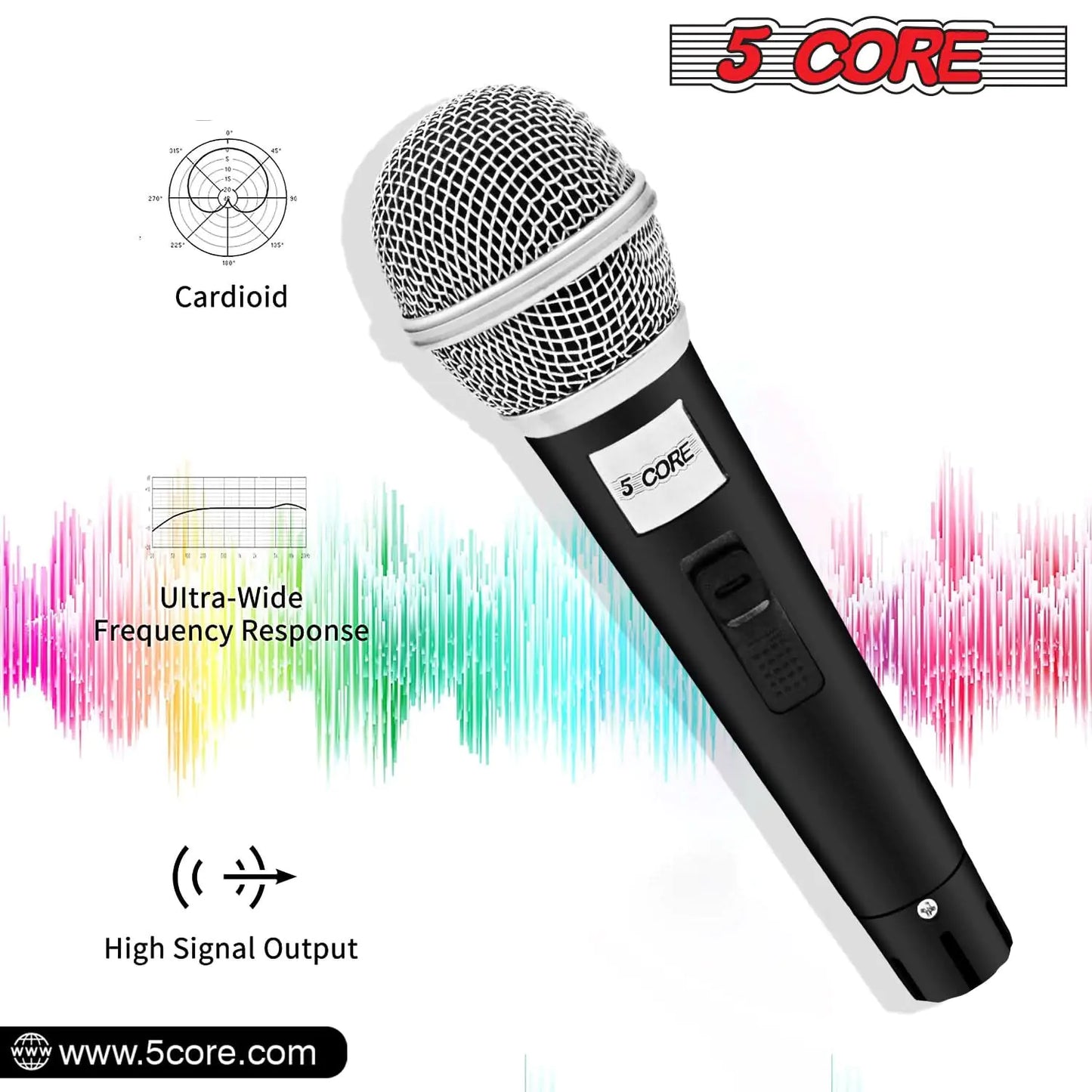 5Core XLR Microphone Dynamic Mic Karaoke Singing Studio Mics Handheld Microfono