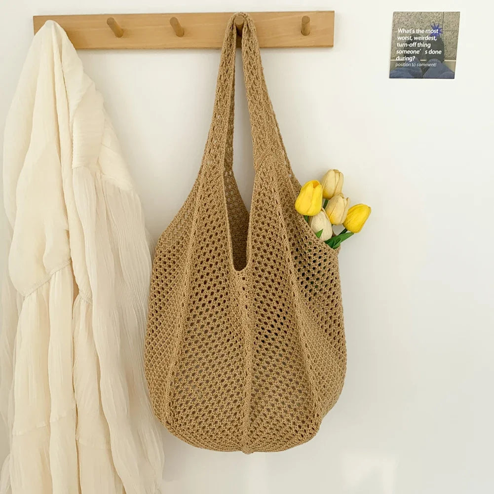 Women's Shoulder Bags Casual Straw Wicker Woven Ladies Handmade Totes Large Capacity Summer Beach Female's Messenger Bag