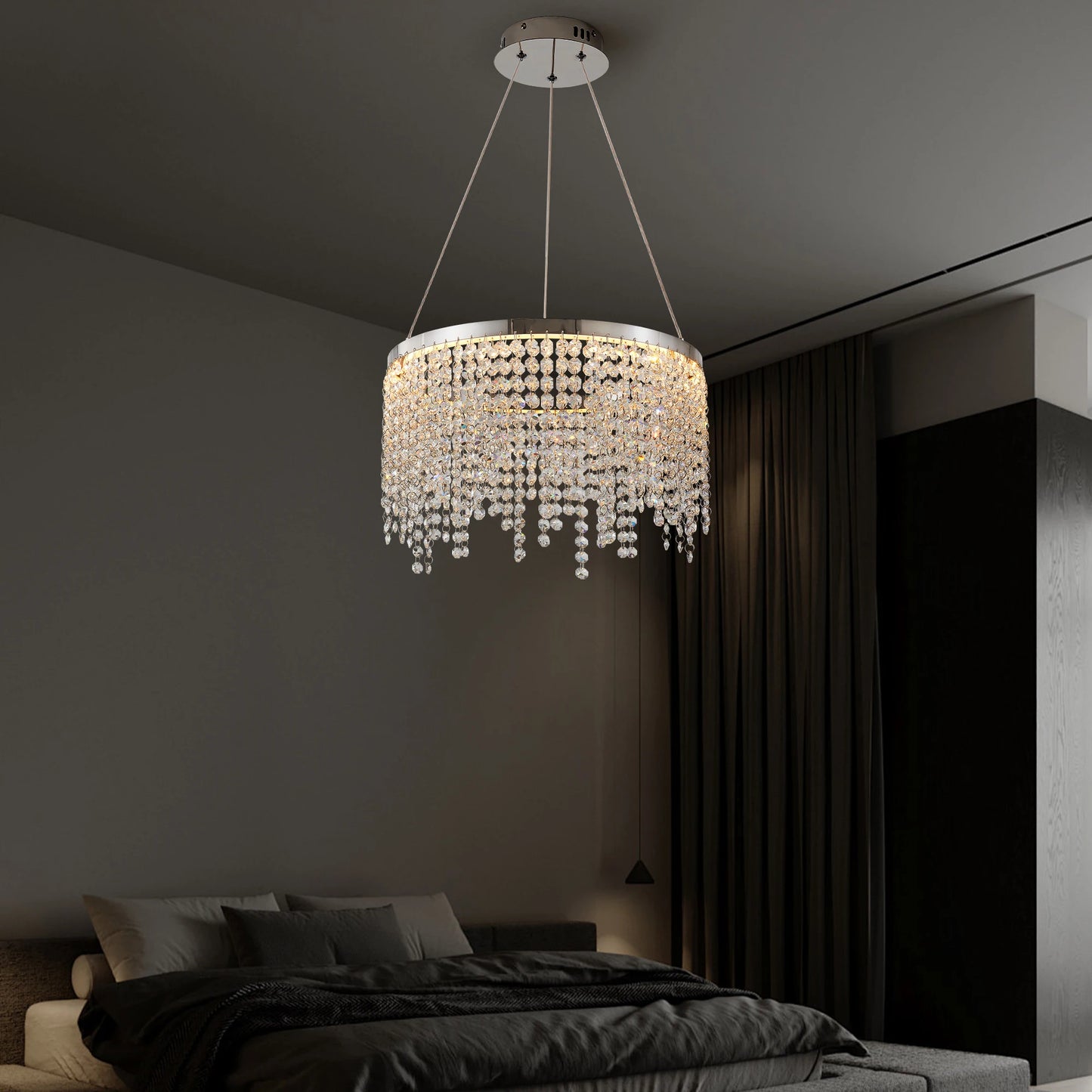 16-inch Luxury Crystal Led Chandelier - Dimmable - Adjustable Height and Color Temperature (3000K-6000K) - Modern Chandelier for Living Room, Dining Room and Bedroom