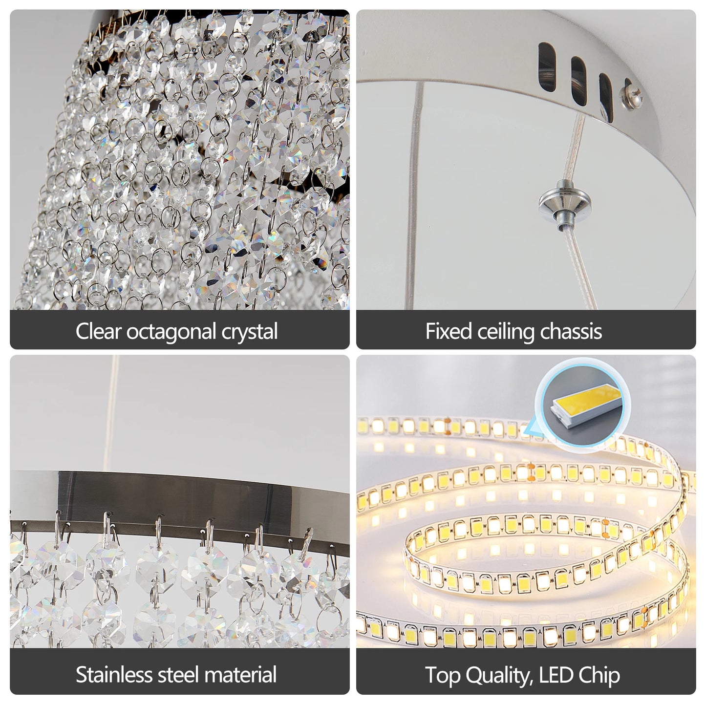 16-inch Luxury Crystal Led Chandelier - Dimmable - Adjustable Height and Color Temperature (3000K-6000K) - Modern Chandelier for Living Room, Dining Room and Bedroom