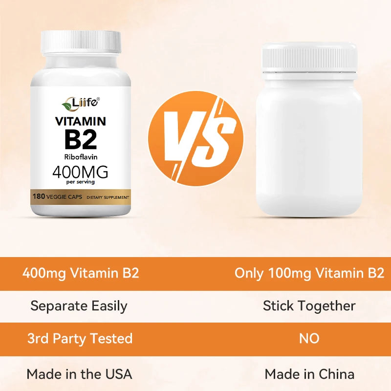 Liife Vitamin B2(Riboflavin) Energy Skin & Cellular Health Supplement Vitamin B-2 400mg 180caps