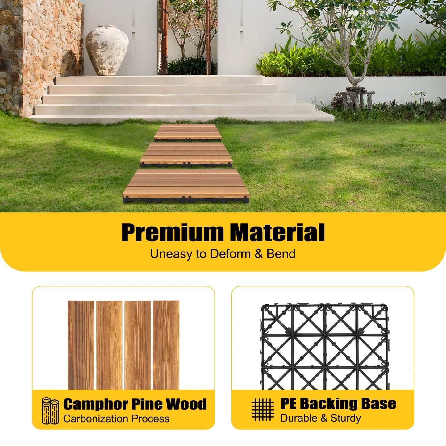 36Pack Hardwood Interlocking Patio Deck Tiles,12" Interlocking Natural Solid Acacia Wood for Outdoor&Indoor, Floor Decking Tiles