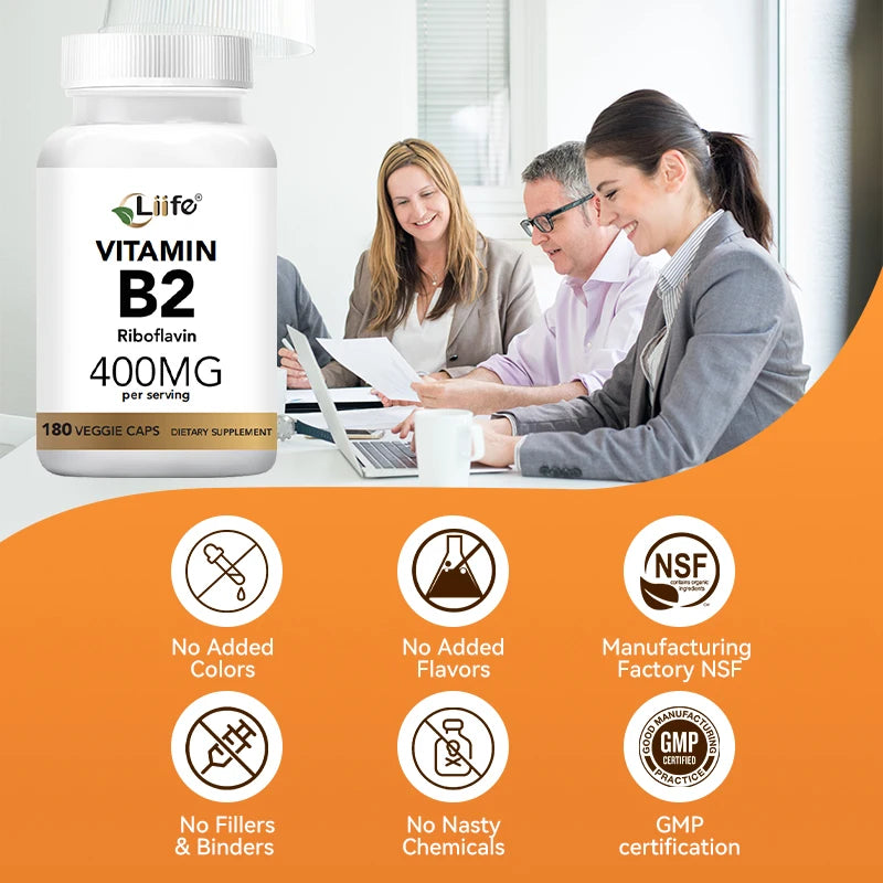 Liife Vitamin B2(Riboflavin) Energy Skin & Cellular Health Supplement Vitamin B-2 400mg 180caps