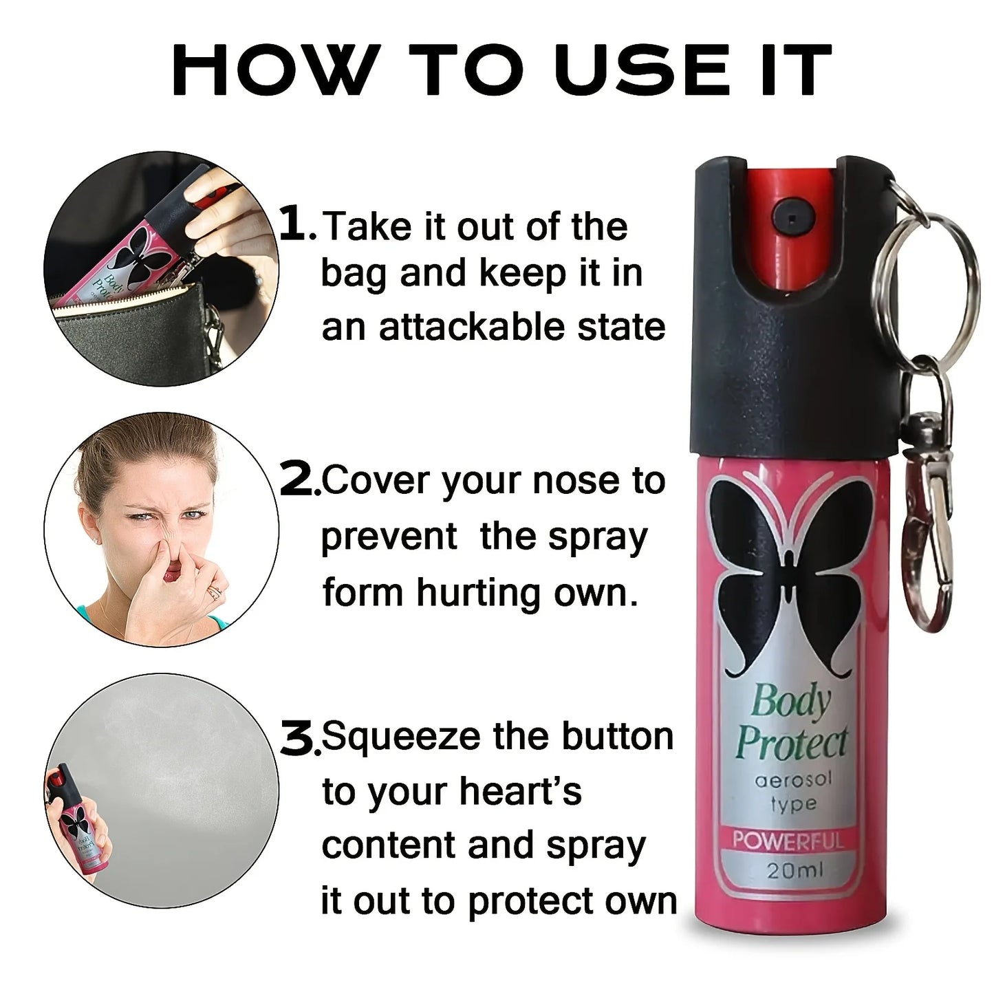 Portable Security Mini Pepper Spray - 0.68 oz Mini Can with Keychain, Pink - Ideal for Outdoor Safety and Personal Protection