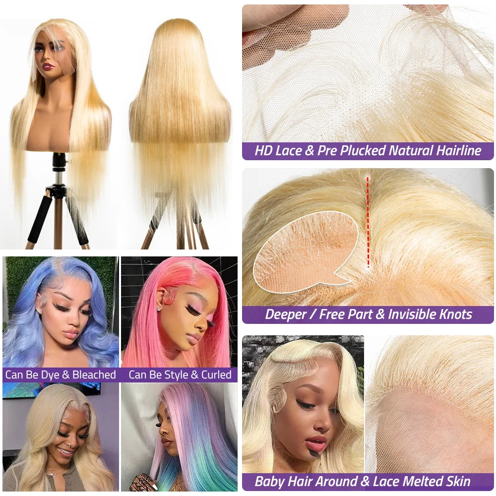 613 13x6 HD Lace Frontal Wig Preplucked Blonde Transparent Lace Front Wigs Bone Straight Honey Colored Human Hair for Women