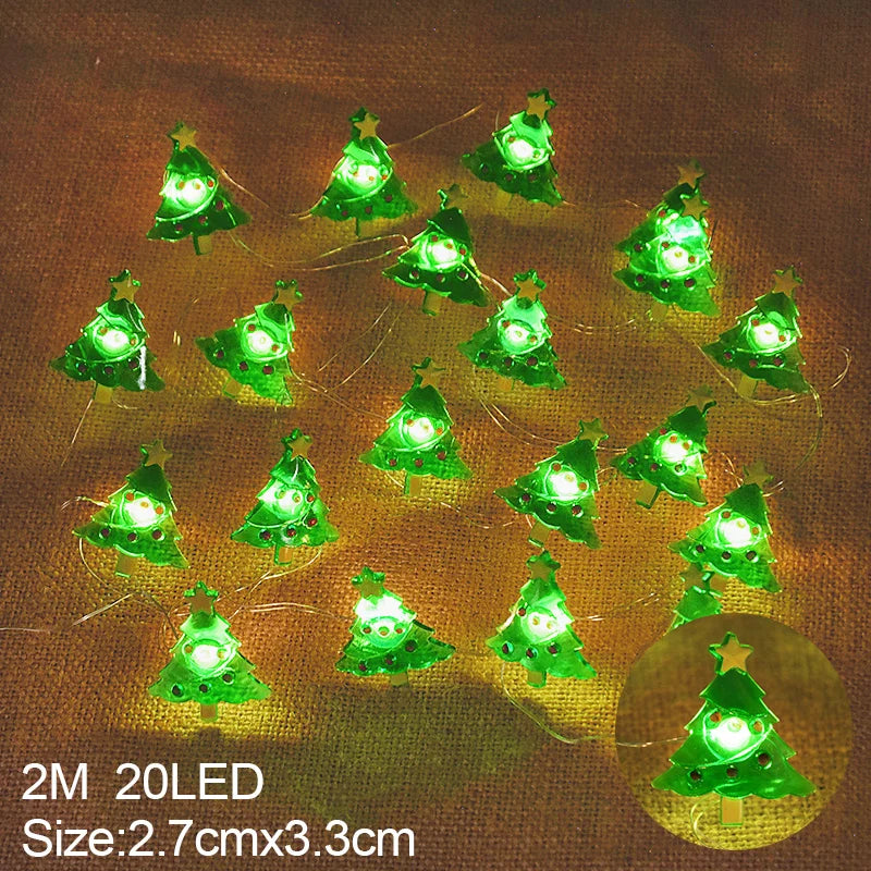 2M 20LED Santa Claus Snowflake LED Light String Christmas Decoration For Home Xmas Tree Ornament 2024 Navidad Kids Gift New Year