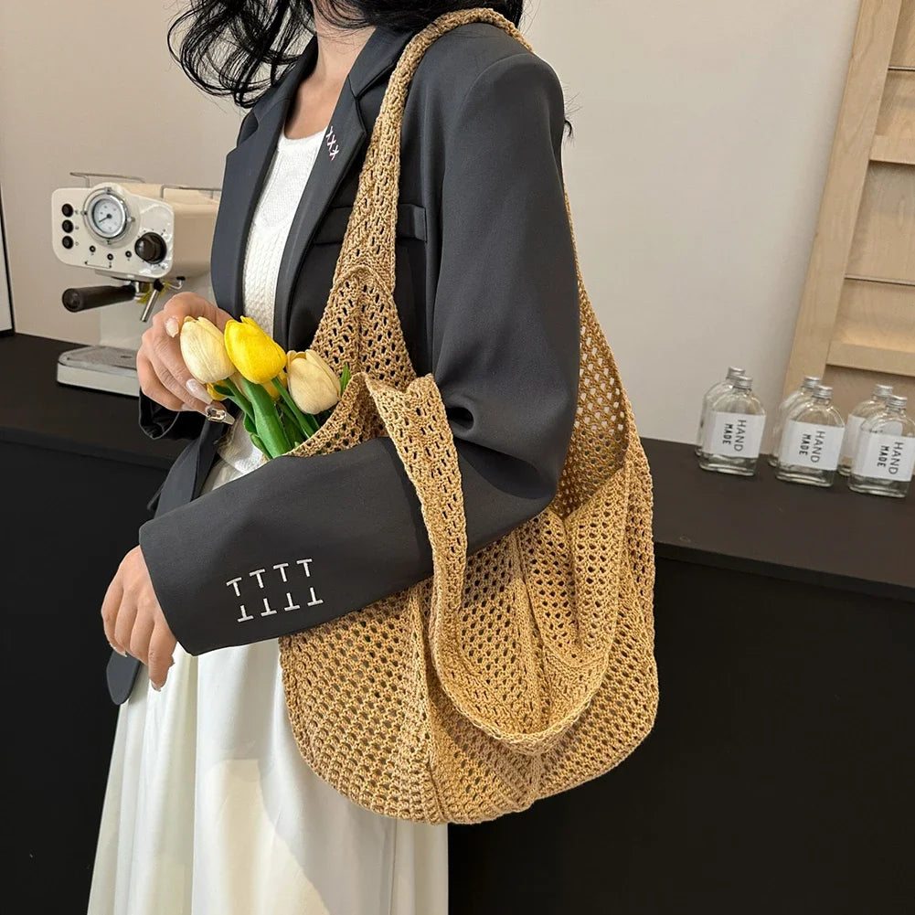 Women's Shoulder Bags Casual Straw Wicker Woven Ladies Handmade Totes Large Capacity Summer Beach Female's Messenger Bag