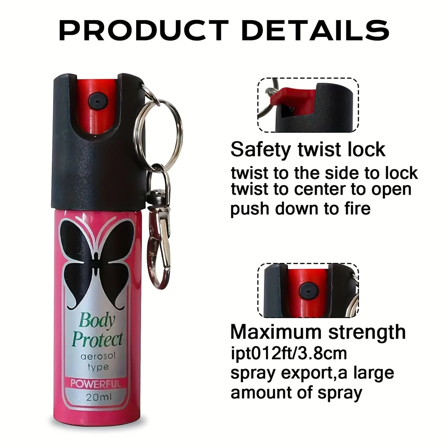 Portable Security Mini Pepper Spray - 0.68 oz Mini Can with Keychain, Pink - Ideal for Outdoor Safety and Personal Protection