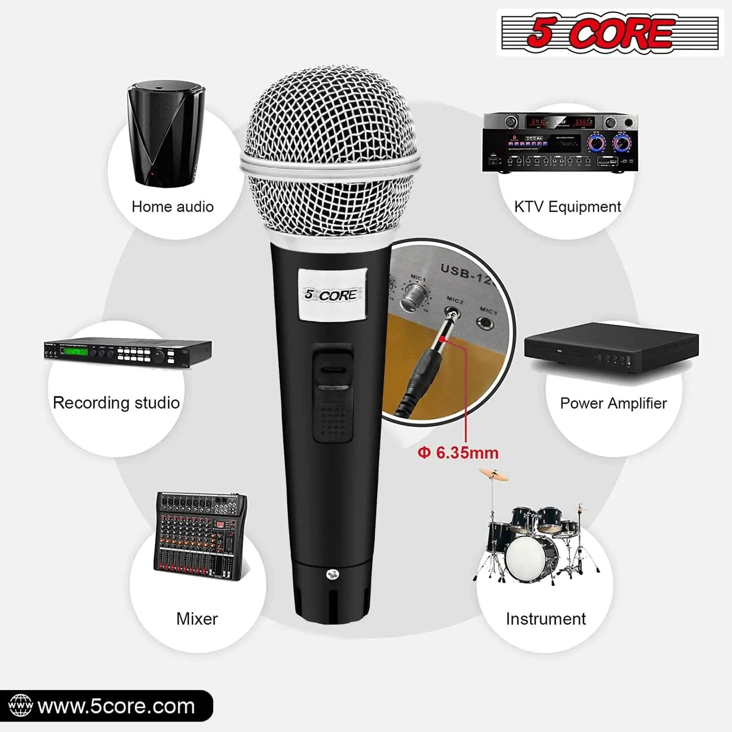 5Core XLR Microphone Dynamic Mic Karaoke Singing Studio Mics Handheld Microfono