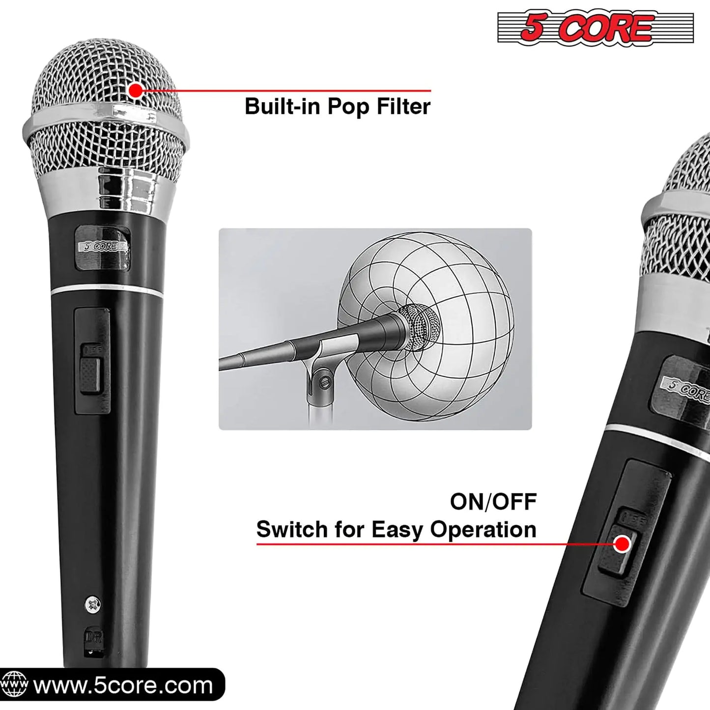 5Core XLR Microphone Dynamic Mic Karaoke Singing Studio Mics Handheld Microfono