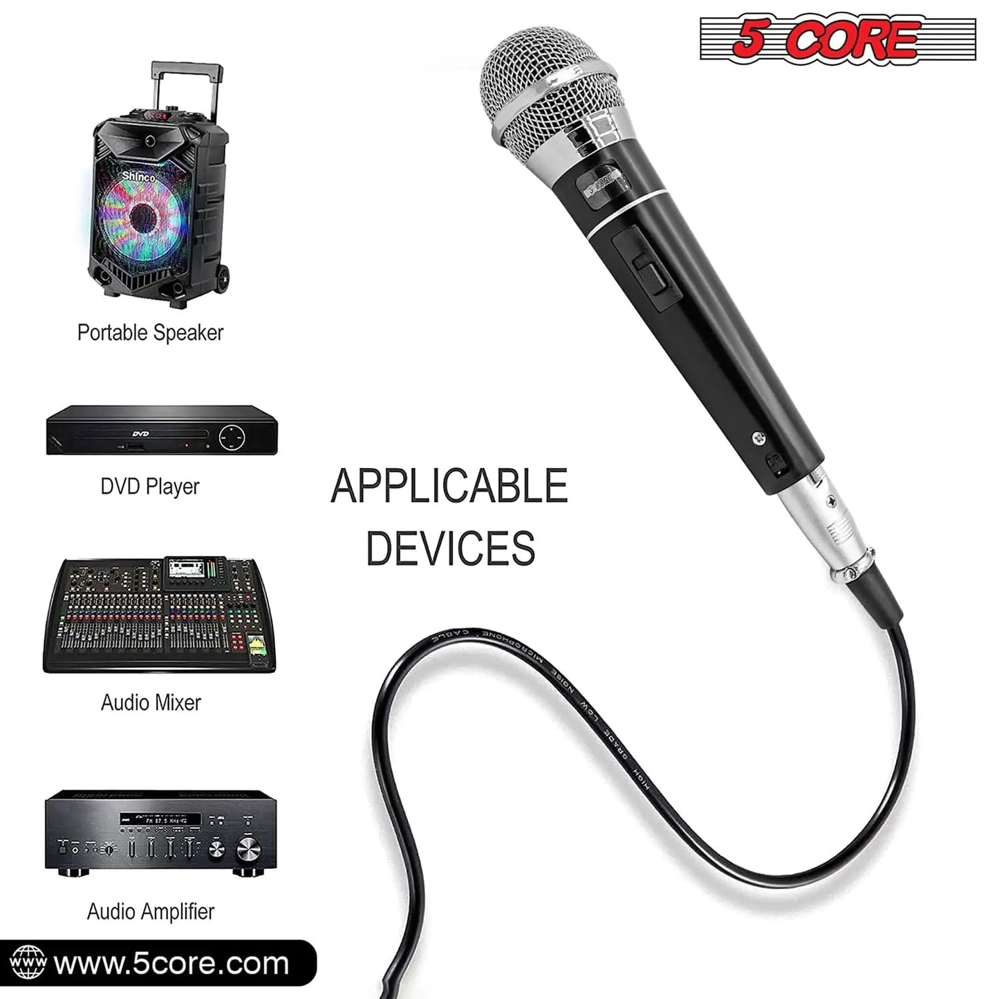 5Core XLR Microphone Dynamic Mic Karaoke Singing Studio Mics Handheld Microfono